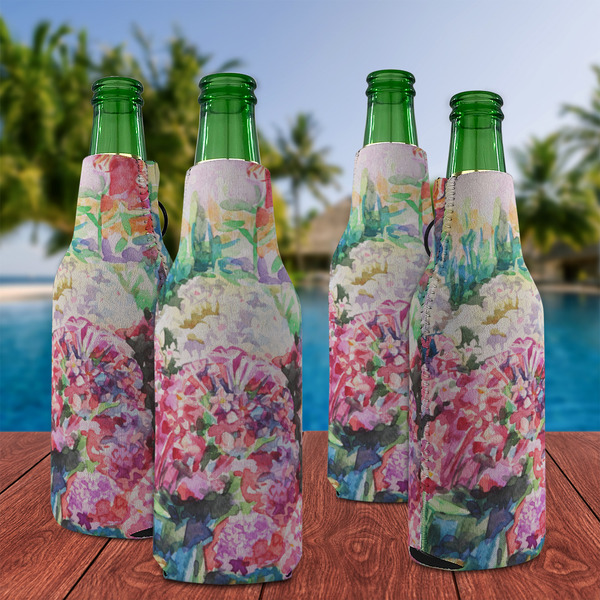 Watercolor Floral Zipper Bottle Cooler - Set of 4 - LIFESTYLE