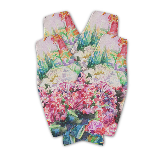 Custom Watercolor Floral Zipper Bottle Cooler - Set of 4