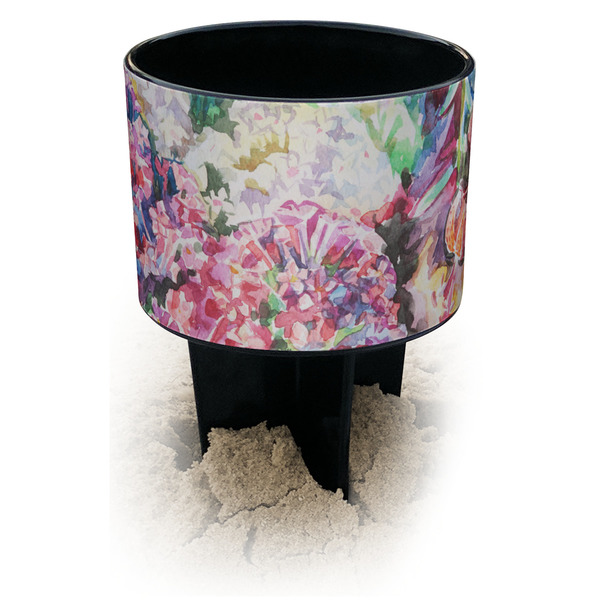 Custom Watercolor Floral Black Beach Spiker Drink Holder