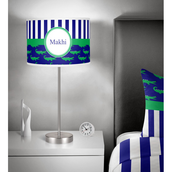 Alligators & Stripes 13 inch drum lamp shade - in room