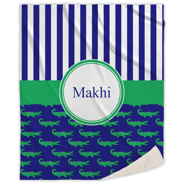 Custom Alligators & Stripes Sherpa Throw Blanket (Personalized)