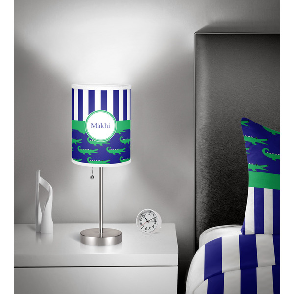 Alligators & Stripes 7 inch drum lamp shade - in room