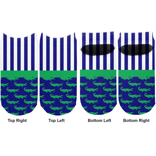 Alligators & Stripes Adult Ankle Socks - Double Pair - Front and Back - Apvl