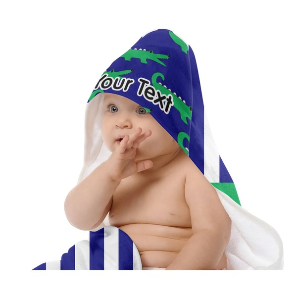 Alligators & Stripes Baby Hooded Towel on Child