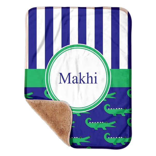 Custom Alligators & Stripes Sherpa Baby Blanket - 30" x 40" w/ Name or Text
