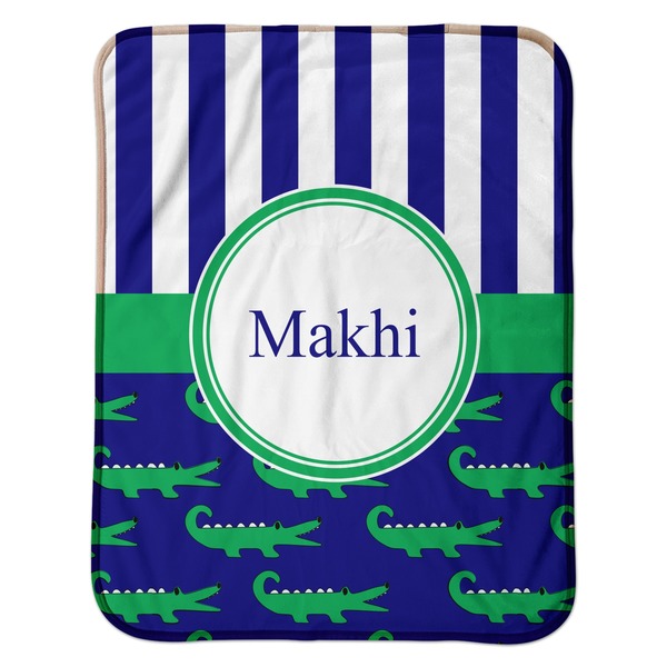 Alligators & Stripes Baby Sherpa Blanket - Flat