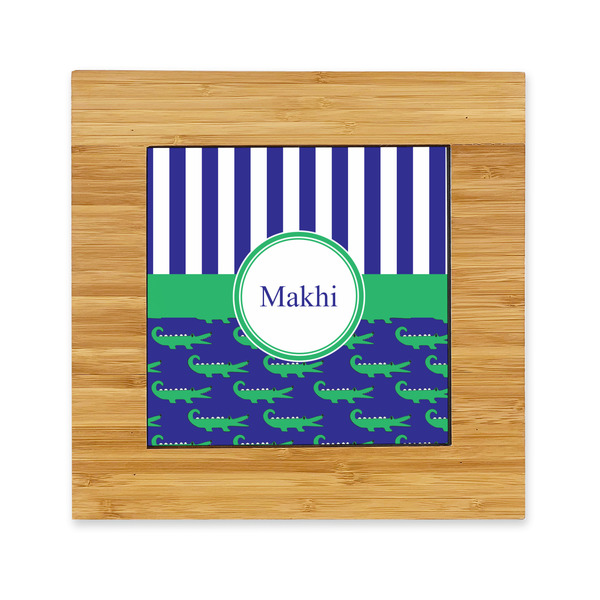 Custom Alligators & Stripes Bamboo Trivet with Ceramic Tile Insert (Personalized)