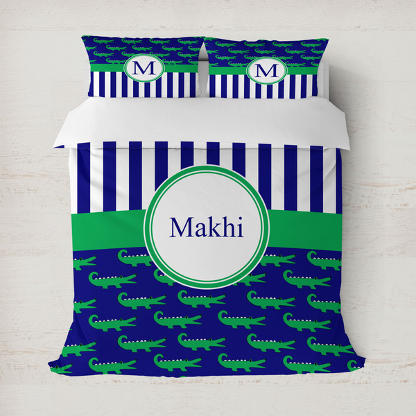 Custom Alligators & Stripes Duvet Cover Set - Full / Queen (Personalized)