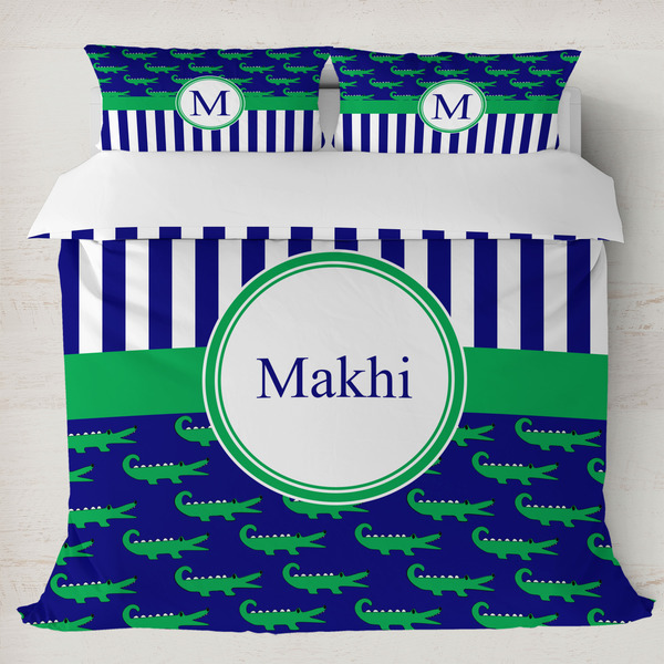 Custom Alligators & Stripes Duvet Cover Set - King (Personalized)