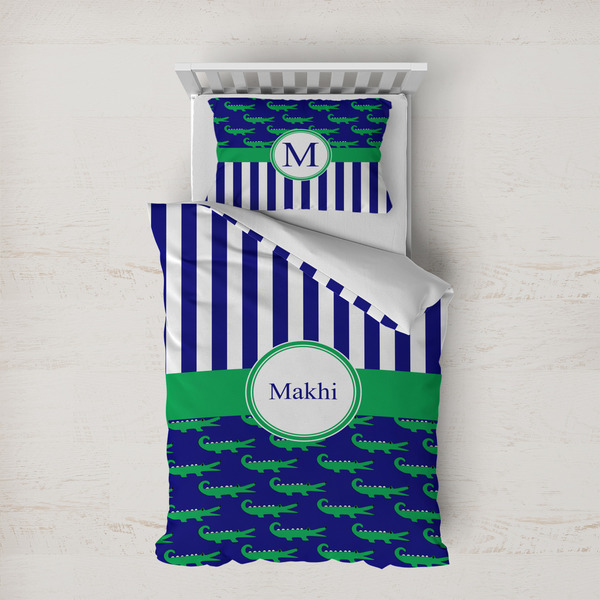 Custom Alligators & Stripes Duvet Cover Set - Twin XL (Personalized)