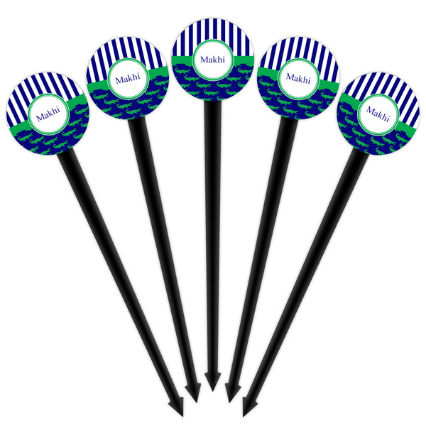 Alligators & Stripes Black Plastic 4" Food Pick - Round - Fan View
