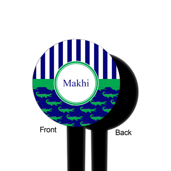 Alligators & Stripes Black Plastic 4" Food Pick - Round - Single Sided - Front & Back