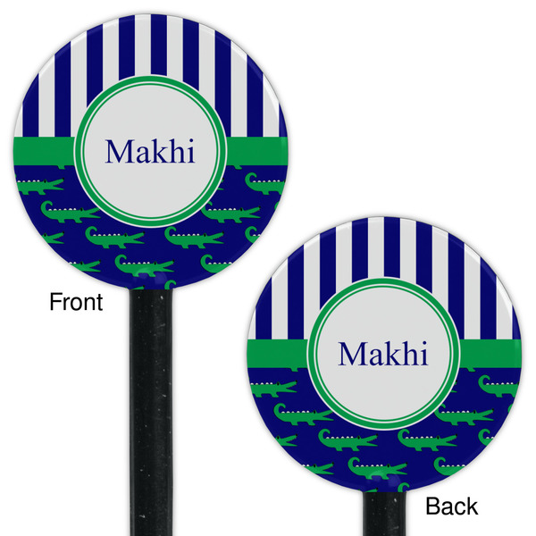 Alligators & Stripes Black Plastic 5.5" Stir Stick - Double Sided - Round - Front & Back
