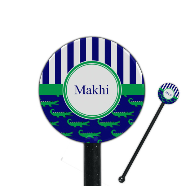 Custom Alligators & Stripes 5.5" Round Plastic Stir Sticks - Black - Single Sided (Personalized)