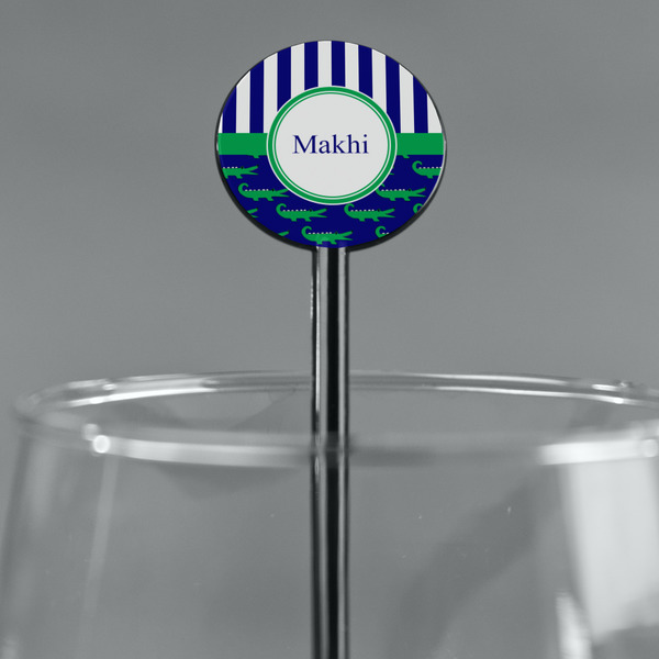 Alligators & Stripes Black Plastic 5.5" Stir Stick - Round - Main