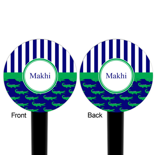 Alligators & Stripes Black Plastic 6" Food Pick - Round - Double Sided - Front & Back