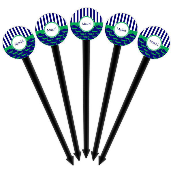 Alligators & Stripes Black Plastic 6" Food Pick - Round - Fan View