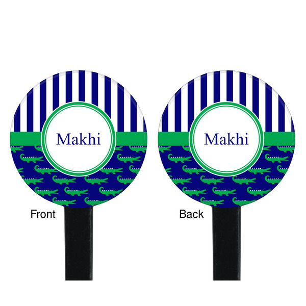 Alligators & Stripes Black Plastic 7" Stir Stick - Double Sided - Round - Front & Back