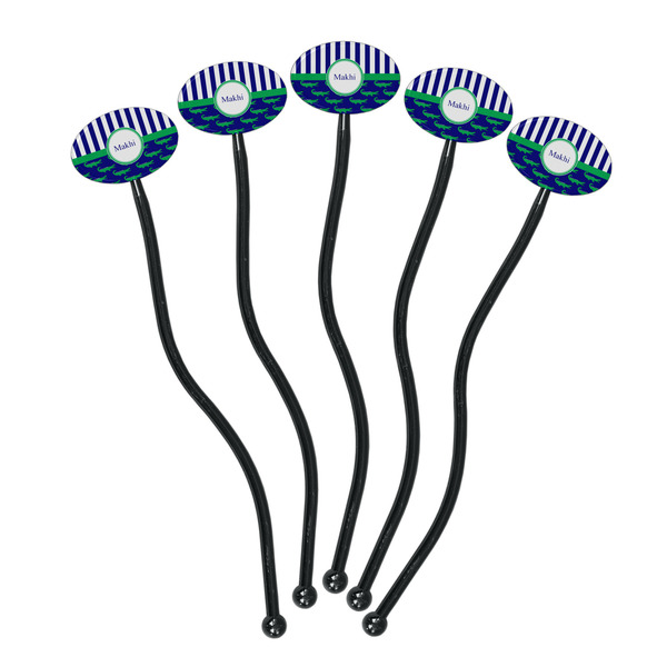 Alligators & Stripes Black Plastic 7" Stir Stick - Oval - Fan