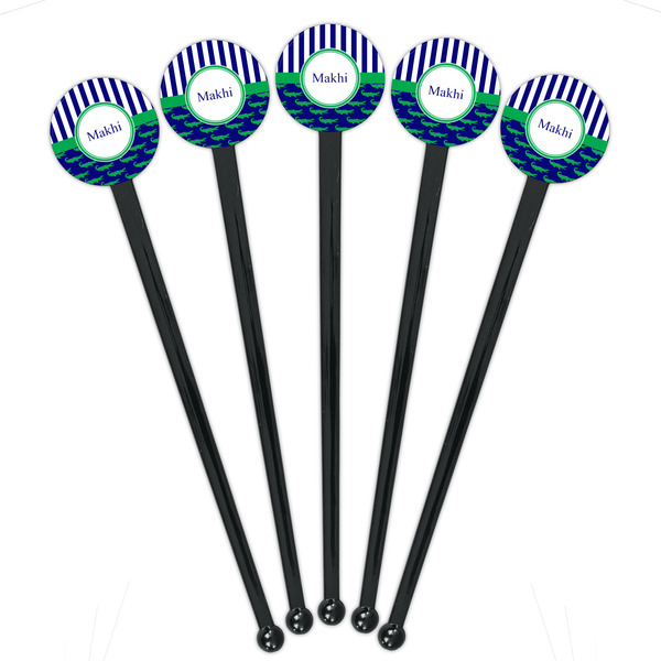 Alligators & Stripes Black Plastic 7" Stir Stick - Round - Fan View