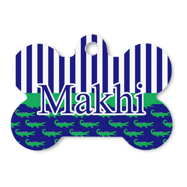 Custom Alligators & Stripes Bone Shaped Dog ID Tag (Personalized)