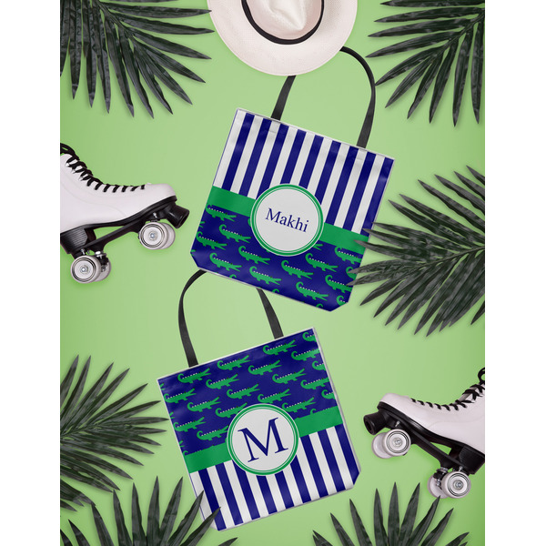 Alligators & Stripes Canvas Tote Lifestyle Front and Back- 13x13