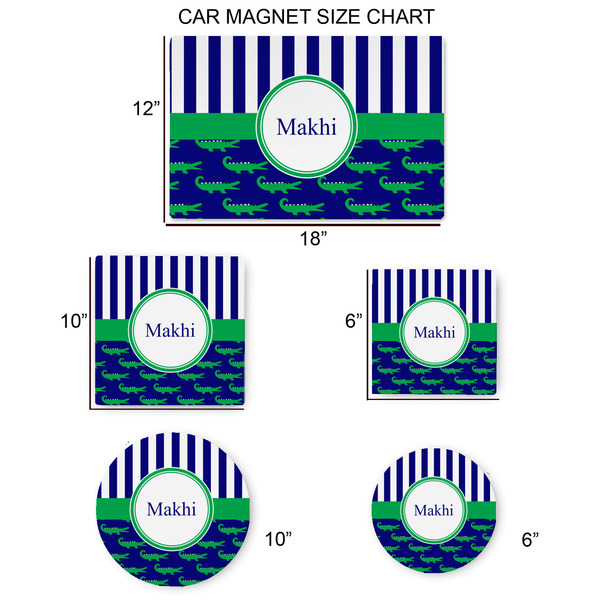 Alligators & Stripes Car Magnets - SIZE CHART