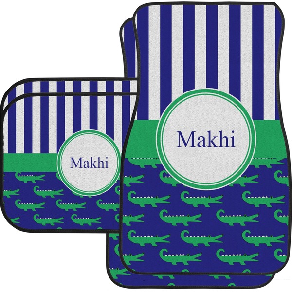 Custom Alligators & Stripes Car Floor Mats Set - 2 Front & 2 Back (Personalized)