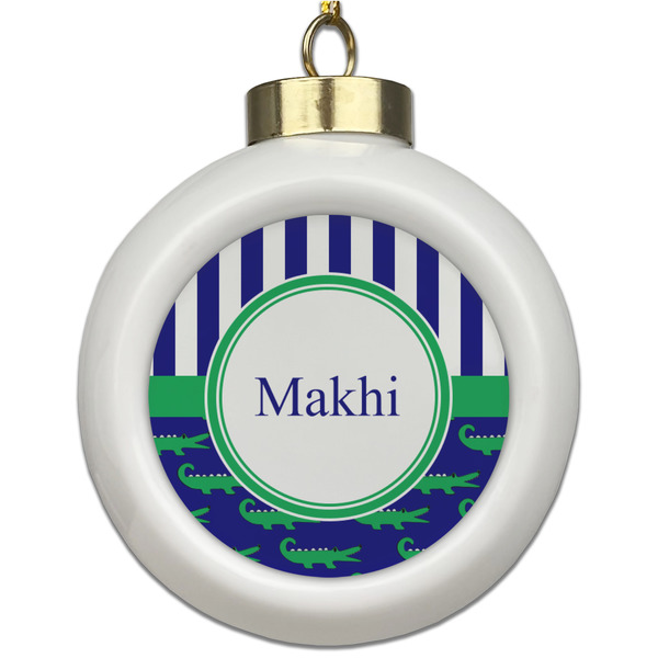 Custom Alligators & Stripes Ceramic Ball Ornament (Personalized)