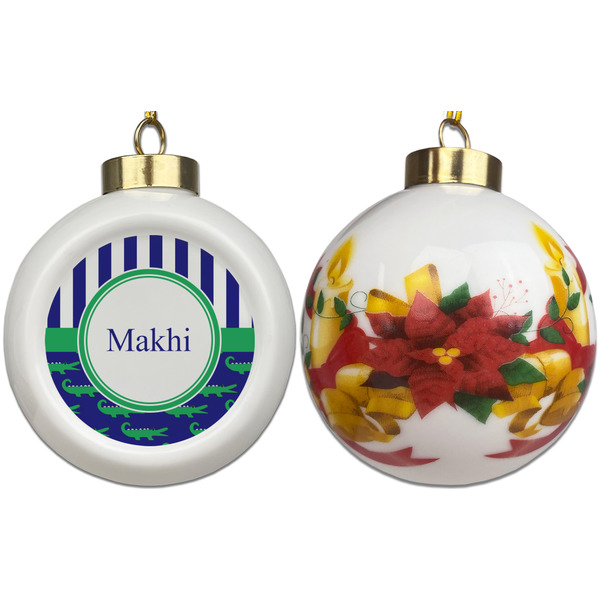 Alligators & Stripes Ceramic Christmas Ornament - Poinsettias (APPROVAL)