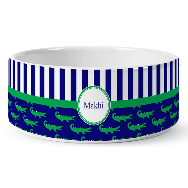 Alligators & Stripes Ceramic Dog Bowl - Medium - Front