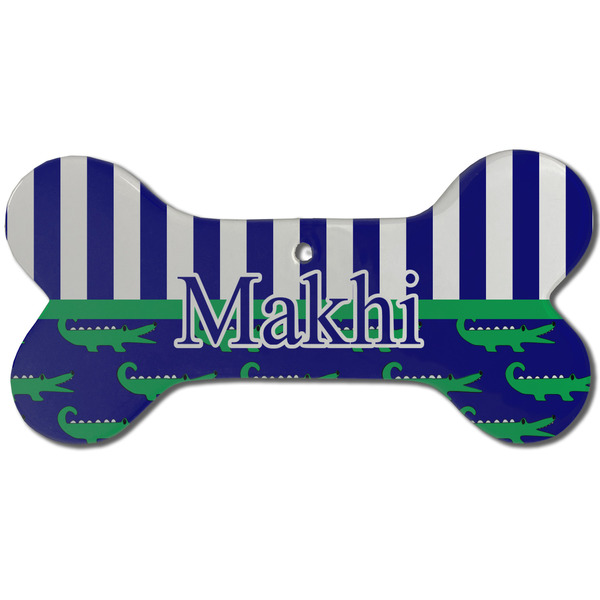 Alligators & Stripes Ceramic Flat Ornament - Bone Front