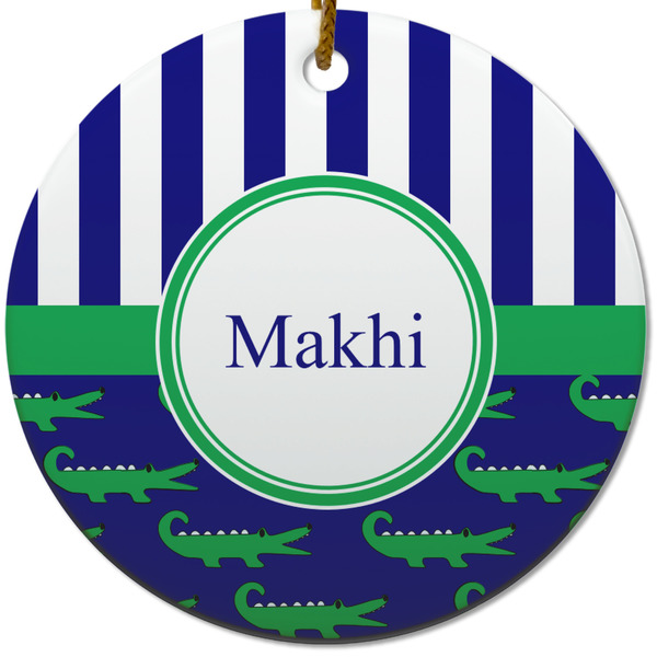 Custom Alligators & Stripes Round Ceramic Ornament w/ Name or Text