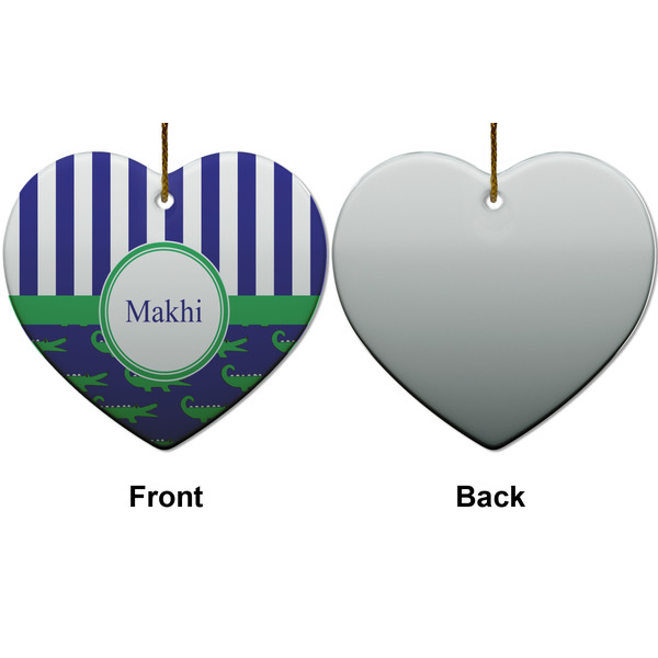 Alligators & Stripes Ceramic Flat Ornament - Heart Front & Back (APPROVAL)