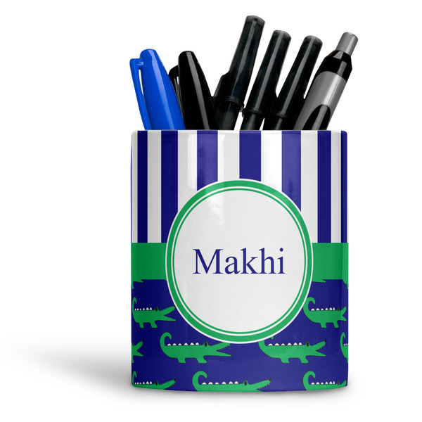 Custom Alligators & Stripes Ceramic Pen Holder