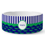 Alligators & Stripes Ceramic Dog Bowl - Medium (Personalized)