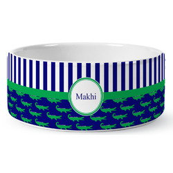 Alligators & Stripes Ceramic Dog Bowl (Personalized)
