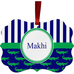 Alligators & Stripes Metal Frame Ornament - Double Sided w/ Name or Text