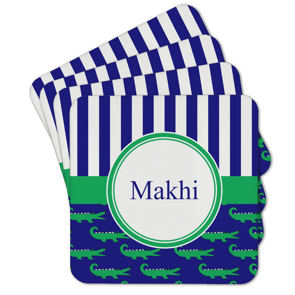 Custom Alligators & Stripes Cork Coaster - Set of 4 w/ Name or Text