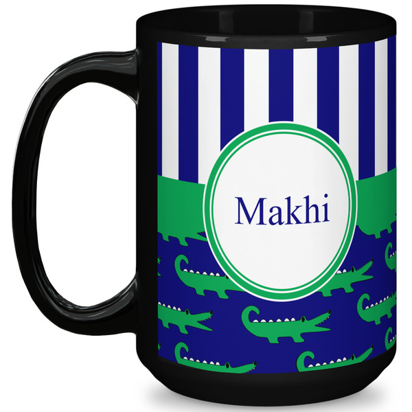 Custom Alligators & Stripes 15 Oz Coffee Mug - Black (Personalized)
