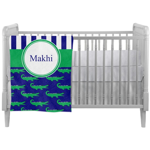 Custom Alligators & Stripes Crib Comforter / Quilt (Personalized)