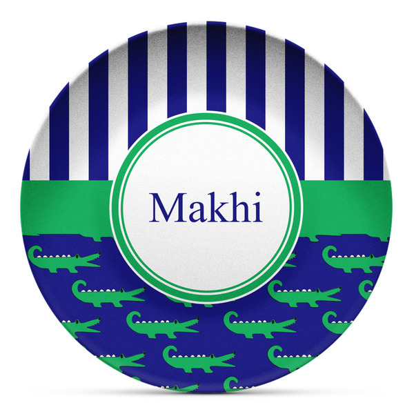 Custom Alligators & Stripes Microwave Safe Plastic Plate - Composite Polymer (Personalized)