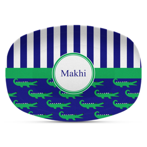 Custom Alligators & Stripes Plastic Platter - Microwave & Oven Safe Composite Polymer (Personalized)