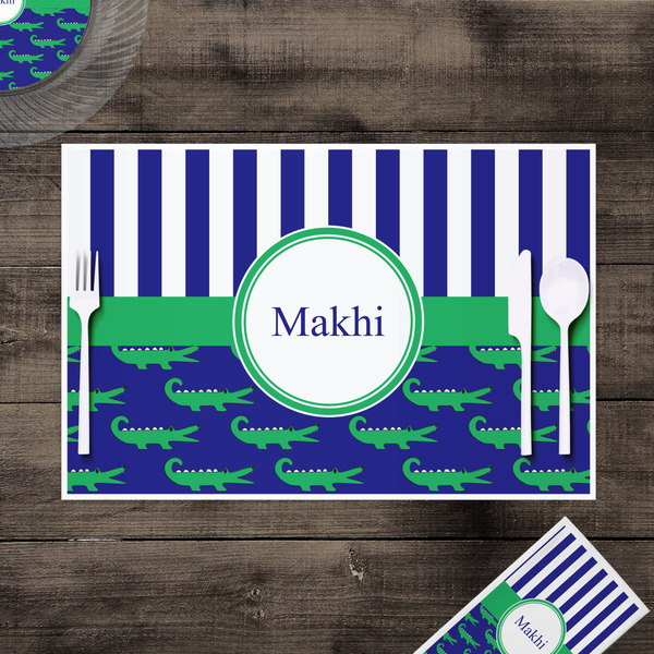 Alligators & Stripes Disposable Paper Placemat - In Context