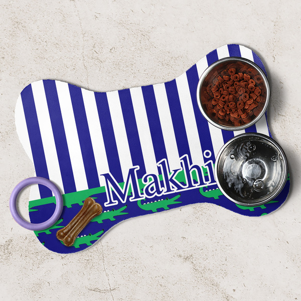 Alligators & Stripes Dog Bone Shaped Mat Lifestyle