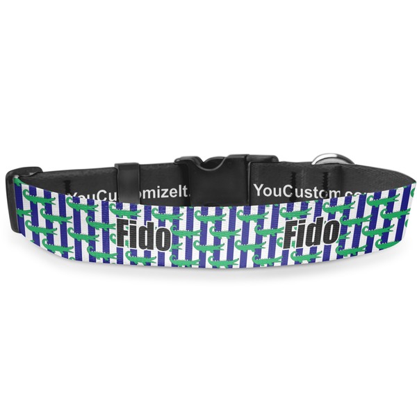Custom Alligators & Stripes Deluxe Dog Collar - Extra Large (16" to 27") (Personalized)