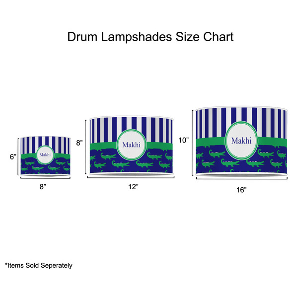 Alligators & Stripes Drum Lampshades - Sizing Chart