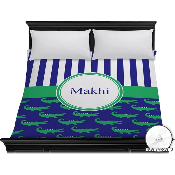 Custom Alligators & Stripes Duvet Cover - King (Personalized)