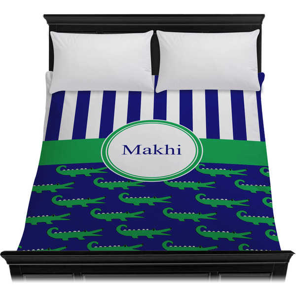 Alligators & Stripes Duvet Cover - Queen - On Bed - No Prop