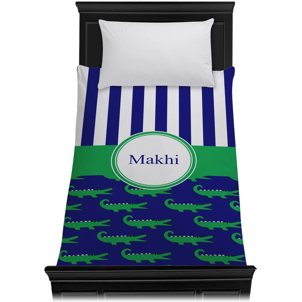 Alligators & Stripes Duvet Cover - Twin - On Bed - No Prop
